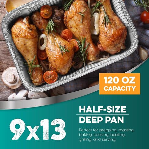 Aluminum Pans 9x13 [30 Pack] Aluminum Foil Pans Trays - Disposable Pans for Baking, BBQ Grilling, Roasting, Cake Serving Dishes, Catering Supplies, Steam Table Chafing Pans, Half Size Tin Foil Pan in Kuwait