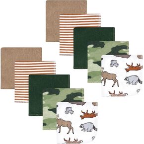 Hudson Baby Unisex Baby Flannel Cotton Washcloths, Animal Adventure 10 Pack, One Size