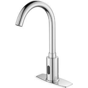 Automatic Touchless Bathroom Sink Faucet Bathroom Tap with Deck Plate, Battery or Plug-in Powered, Commercial Auto Motion Sensor Hot Cold Mixer Solid Brass Faucet, 1 Hole or 3 Hole, Chrome
