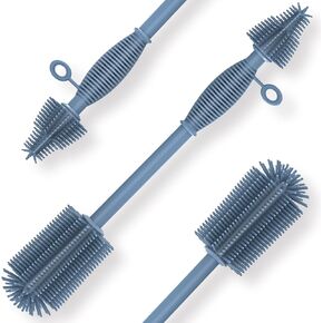 Double Sided Cleaning Brush,Soft Kitchen Scrub Brush,Reusable Silicone Bottle Cleaning Brush,Narrow Neck Bottle Brush Cleaner,Long Handle Bottle Brushes for Cleaning (Blue)