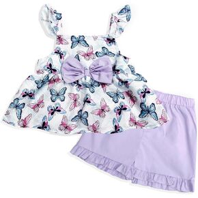 tagyum Toddler Girl Clothes Ruffle Sleeveless Floral Print Bowknot Tops Short Sets Summer Outfits for Little Kids Girls
