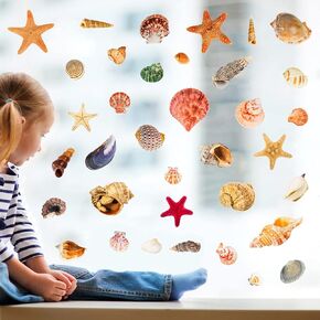 3D Under The Sea Shell Wall Stickers for Bathroom, Removable Scallop Starfish Wall Decals for Kids Rooms, Peel & Stick Wall Stickers Decals for Living Room Bedroom Nursery Furniture Decoration