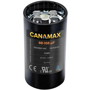 Canamax 161-193 uf/MFD 110-125 VAC ±20% 50/60 Hz CD60 Round Motor Well Pump Start Capacitor - Replacement for Central Air-Conditioners, Heat Pumps, Condenser Fan Motors, Refrigerators, Washers