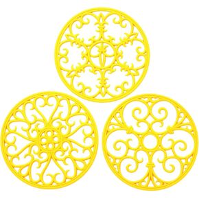 Silicone Trivet Mat - Hot Pot Holder Hot Pads for Table & Countertop - Teapot Trivet Kitchen Trivets - Non-Slip & Heat Resistant Modern Kitchen Hot Pads for Pots & Hot Dish Black Trivet Set of 3