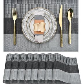 Beige White Placemats Set of 4 - Easy Clean Modern Durable Washable Vinyl Place Mats - Heat Resistant Placemats for Kitchen Table - PVC Table Mats for Dining Table(Beige White with Stripes, 4)