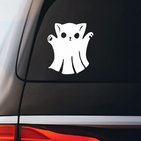 Ghost Cat Sticker Decal Notebook Car Laptop 5"x5.5" (White)