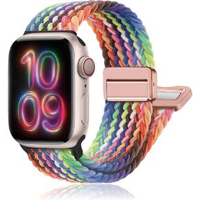 حلقة مغناطيسية مضفرة قابلة للتمدد - متوافقة مع سوار ساعة Apple 40 مم 41 مم 44 مم 45 مم iWatch Bands Ultra/2 49 مم 38 مم 42 مم للنساء والرجال، حزام نايلون منسوج مرن لسلسلة ساعات Apple 9 8 7 6 5 4 3 2 SE in Saudi Arabia