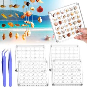 4 Pcs Acrylic Magnetic Seashell Display Box Clear Acrylic Seashell Storage Box Jewelry Beads Display Organizer Case Round and Square Container with 2 Tweezers for Shellfish, 36 Grids