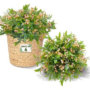 Artificial Plants Outdoors, Indoor Fake Plants with Flowers for Outside,Spring Faux Plants Window Box Planters Garden Patio Front Porch Home Office Decor(Blue, 6pcs)