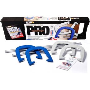 St. Pierre American Professional Series Horseshoes Complete Set: Includes 4 Horseshoes, 24-inch Solid Steel Stakes, Official Rulebook, and Black Plastic Tote