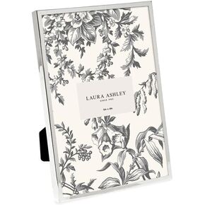Laura Ashley 4x6 Silver Flat Metal Picture Frame (Vertical & Horizontal) w/Two-Way Easel Stand, Black Velvet Backing, Wall-Mountable, Made for Tabletop, Desk, Wall Display, Home Décor (4x6, Silver)
