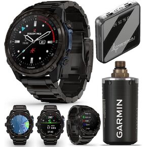 Wearable4U Garmin Descent Mk3 & Mk3i 51 مم و43 مم، كمبيوتر غوص من التيتانيوم + حزام طويل جدًا | عمر بطارية يصل إلى 25 يومًا، شاشة AMOLED، حزمة هدايا ساعة ذكية بنظام تحديد المواقع العالمي (010-02752-10) in Kuwait
