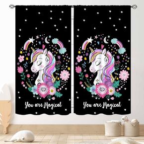 Unicorn Curtains for Girls Bedroom, Ombre Rainbow Pink Gold Princess Unicorn Colorful Blackout Drpaes for Girls Kids Baby Room Living Room Nursery Window Treatments 2 Panels Sets, 42"x45" Inch