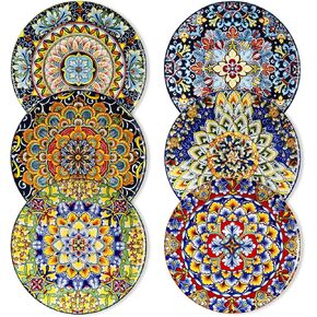vancasso Dinner Plates Set of 6-10.5 Inch Ceramic Plates, Microwave, Oven and Dishwasher Safe, Colorful Bohemian Style Dishes for Kitchen
