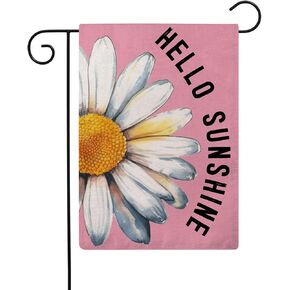 Hello Sunshine Garden Flag Spring Summer Floral Double Sided Daisy Welcome Decorative Small Burlap Garden Flags 12.5 x 18 Inch Seasonal Decorations for Yard Lawn Patio Outdoor (Black)