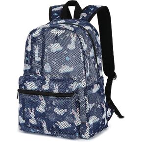 Mesh Backpack for Girls, Kids Semi-Transparent School Bookbag Women See Through Beach Bag Daypack (Strawberry)