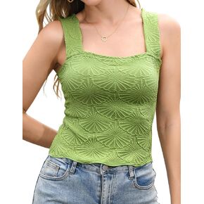 ETOSELL Women's Square Neck Tank Top Slim Fitted Crop Top Trendy Cute Cami Vest Floral Jacquard Wide Lettuce Trim Strap Vest in Saudi Arabia