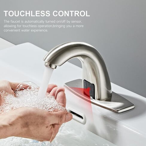 صنبور حوض الحمام الأوتوماتيكي بدون لمس، صنبور الحمام مع لوحة السطح، البطارية أو المكونات الإضافية، مستشعر الحركة التلقائي التجاري، خلاط ساخن وبارد، صنبور نحاسي صلب، فتحة واحدة أو 3 فتحات، كروم in Kuwait