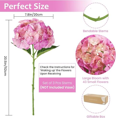 3Pcs 21" Hydrangea Artificial Flowers, Large Real Touch Hydrangea, Lifelike Faux Blue hydrangeas, Fake Hydrangea Stems Perfect for Home Decor, Wedding, Party, Christmas,Centerpiece Decor- Blue in Kuwait