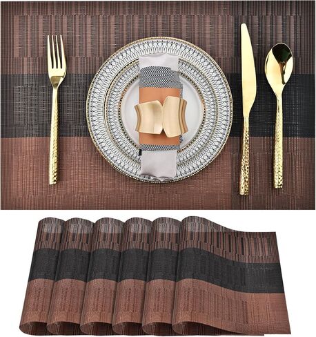 Beige White Placemats Set of 4 - Easy Clean Modern Durable Washable Vinyl Place Mats - Heat Resistant Placemats for Kitchen Table - PVC Table Mats for Dining Table(Beige White with Stripes, 4) in Saudi Arabia