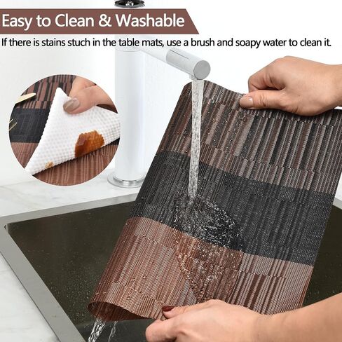 Beige White Placemats Set of 4 - Easy Clean Modern Durable Washable Vinyl Place Mats - Heat Resistant Placemats for Kitchen Table - PVC Table Mats for Dining Table(Beige White with Stripes, 4) in Saudi Arabia