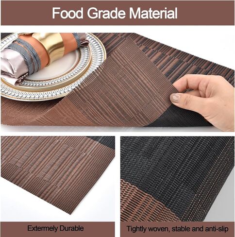 Beige White Placemats Set of 4 - Easy Clean Modern Durable Washable Vinyl Place Mats - Heat Resistant Placemats for Kitchen Table - PVC Table Mats for Dining Table(Beige White with Stripes, 4) in Saudi Arabia