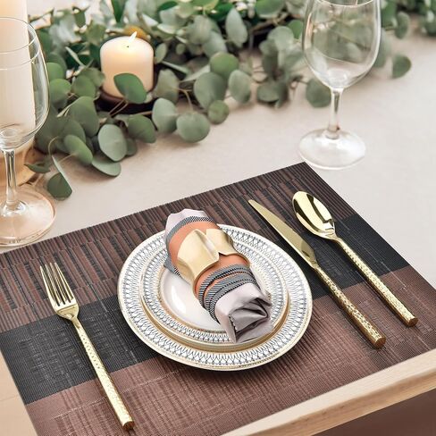 Beige White Placemats Set of 4 - Easy Clean Modern Durable Washable Vinyl Place Mats - Heat Resistant Placemats for Kitchen Table - PVC Table Mats for Dining Table(Beige White with Stripes, 4) in Saudi Arabia