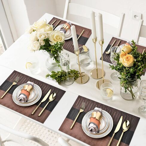 Beige White Placemats Set of 4 - Easy Clean Modern Durable Washable Vinyl Place Mats - Heat Resistant Placemats for Kitchen Table - PVC Table Mats for Dining Table(Beige White with Stripes, 4) in Saudi Arabia
