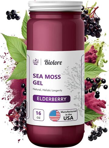 Biolore Sea Moss Gel Elderberry 16Oz Made in USA Supercharge Your Health Raw Wildcrafted Irish Seamoss - Essential Vitamins & Minerals - Antioxidant-Rich Vegan Superfood for Immune Support in Saudi Arabia