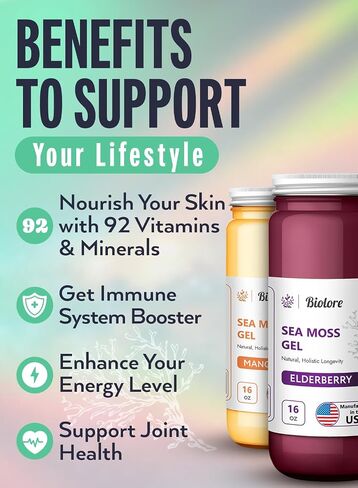 Biolore Sea Moss Gel Elderberry 16Oz Made in USA Supercharge Your Health Raw Wildcrafted Irish Seamoss - Essential Vitamins & Minerals - Antioxidant-Rich Vegan Superfood for Immune Support in Saudi Arabia
