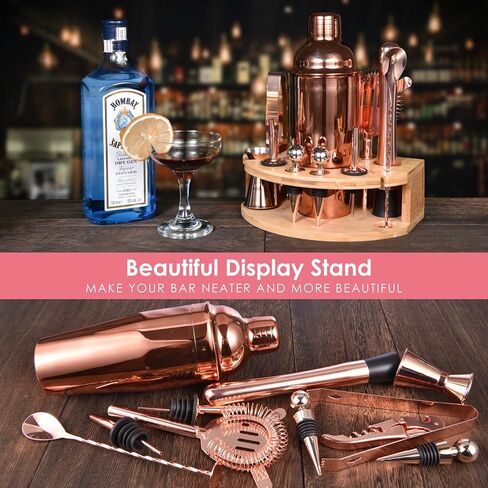 Bartender Kit with Stylish Bamboo Stand, 12 Piece 25oz Cocktail Shaker Set for Mixed Drink, Professional Stainless Steel Bar Tool Set with Cocktail Recipes Bookle, Gift for Man Dad Friend in Saudi Arabia