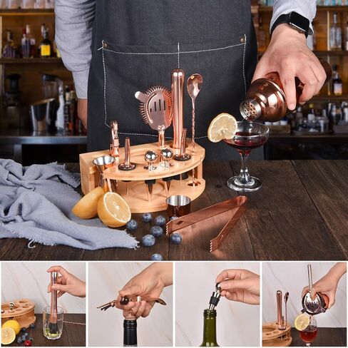 Bartender Kit with Stylish Bamboo Stand, 12 Piece 25oz Cocktail Shaker Set for Mixed Drink, Professional Stainless Steel Bar Tool Set with Cocktail Recipes Bookle, Gift for Man Dad Friend in Saudi Arabia