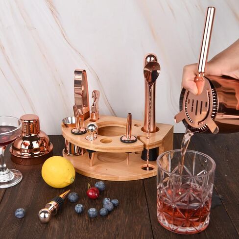Bartender Kit with Stylish Bamboo Stand, 12 Piece 25oz Cocktail Shaker Set for Mixed Drink, Professional Stainless Steel Bar Tool Set with Cocktail Recipes Bookle, Gift for Man Dad Friend in Saudi Arabia