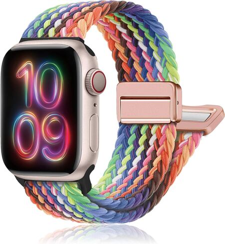 حلقة مغناطيسية مضفرة قابلة للتمدد - متوافقة مع سوار ساعة Apple 40 مم 41 مم 44 مم 45 مم iWatch Bands Ultra/2 49 مم 38 مم 42 مم للنساء والرجال، حزام نايلون منسوج مرن لسلسلة ساعات Apple 9 8 7 6 5 4 3 2 SE in Saudi Arabia