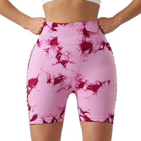 Women's Workout Tie Dye Scrunch Butt Lifting High Waisted Shorts Tummy Control Yoga Gym Seamless Running Biker Shorts in Saudi Arabia