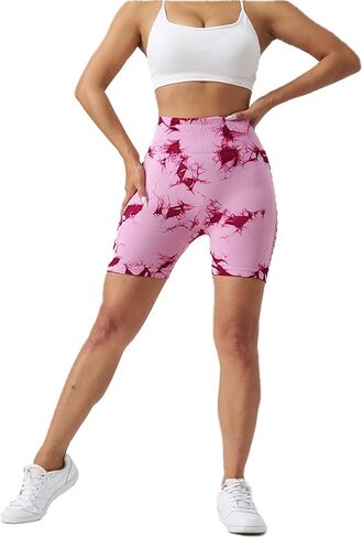 Women's Workout Tie Dye Scrunch Butt Lifting High Waisted Shorts Tummy Control Yoga Gym Seamless Running Biker Shorts in Saudi Arabia