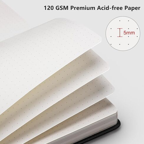 RETTACY Bullet Dotted Journal 2 Pack - A5 Dotted Grid Journal Notebook مع 160 صفحة مرقمة لكل حزمة، 120 جرام في المتر المربع خالي من الأحماض، غلاف جلدي، جيب داخلي، 5.7 بوصة × 8.3 بوصة (أسود وبني) in Kuwait