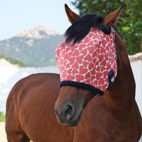 Harrison Howard All Round Mesh Horse Fly Mask UV Protective with Fleece Padded Edging and Fun Prints Forelock Opening Design Mask for Horse Hearts Large in Kuwait