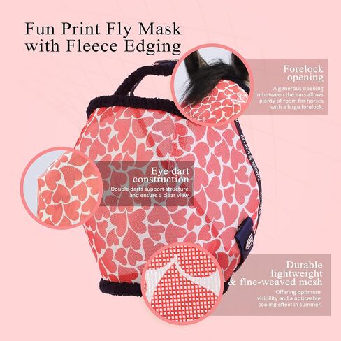 Harrison Howard All Round Mesh Horse Fly Mask UV Protective with Fleece Padded Edging and Fun Prints Forelock Opening Design Mask for Horse Hearts Large in Kuwait