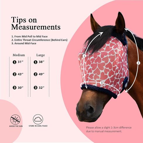 Harrison Howard All Round Mesh Horse Fly Mask UV Protective with Fleece Padded Edging and Fun Prints Forelock Opening Design Mask for Horse Hearts Large in Kuwait