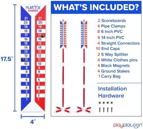 Play Platoon Cornhole Scoreboard Vertical Score Keeper Board & Accessories 4 Magnets, 4 Clothes Pin, PVC Tower Stand & Carry Bag Holder for Professional Corn Hole Bag Tournament in Saudi Arabia