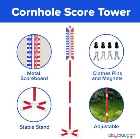 Play Platoon Cornhole Scoreboard Vertical Score Keeper Board & Accessories 4 Magnets, 4 Clothes Pin, PVC Tower Stand & Carry Bag Holder for Professional Corn Hole Bag Tournament in Saudi Arabia