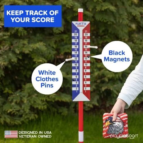 Play Platoon Cornhole Scoreboard Vertical Score Keeper Board & Accessories 4 Magnets, 4 Clothes Pin, PVC Tower Stand & Carry Bag Holder for Professional Corn Hole Bag Tournament in Saudi Arabia