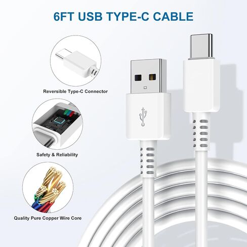 Type C Charger Fast Charging, 3Pack USB C Android Phone Wall Charger Block & 6ft Charge Cable Cord, for Samsung Galaxy S10 Plus/ S10e/ S9/ S8 (PLUS, Active), S22/ S21/ S20 (Ultra/ +), Note 10 9 8 in Kuwait