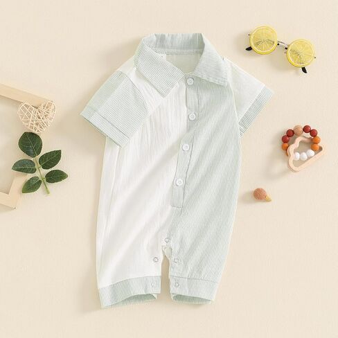 BemeyourBBs Newborn Baby Boy Clothes Short Sleeve Dress Shirt Romper | Newborn Baby Boy Clothes for Summer Spring, Short Sleeve Dress Shirt Romper Jumpsuit for Gentleman Outfit, Photoshoot, Gift in Saudi Arabia