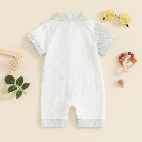 BemeyourBBs Newborn Baby Boy Clothes Short Sleeve Dress Shirt Romper | Newborn Baby Boy Clothes for Summer Spring, Short Sleeve Dress Shirt Romper Jumpsuit for Gentleman Outfit, Photoshoot, Gift in Saudi Arabia