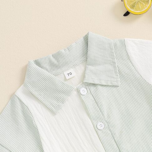 BemeyourBBs Newborn Baby Boy Clothes Short Sleeve Dress Shirt Romper | Newborn Baby Boy Clothes for Summer Spring, Short Sleeve Dress Shirt Romper Jumpsuit for Gentleman Outfit, Photoshoot, Gift in Saudi Arabia