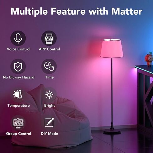 PARTPHONER Matter Smart LED Light Bulb Work with Google Home/Alexa/Apple Home/SmartThings/Siri, A19 E26 800LM Color Changing Light Bulb with Music Sync, Smart Home Integration, 2.4Ghz WiFi 2 Pack in Saudi Arabia