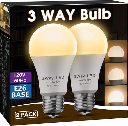 DORESshop 3 Way Light Bulbs, 3 Way LED Light Bulbs 50 100 150W Equivalent, A19 LED Light Bulbs, Three Way Light Bulbs E26 Medium Base, Soft White 3000K, 600lm-1200lm-1600lm, 2Pack in Saudi Arabia