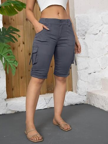 Flamingals Hiking Shorts for Women Flap Pocket Design Bermuda Cargo Shorts 2024 Trendy in Saudi Arabia
